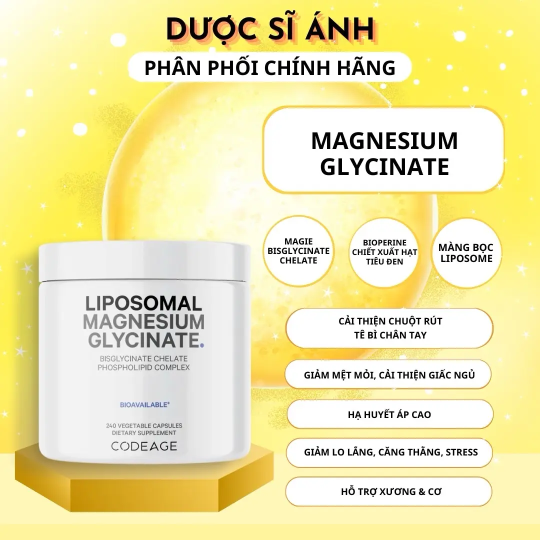 Liposomal Magnesium Glycinate, Hỗ trợ sức khỏe, Hộp 240 viên dùng 2-8 tháng
