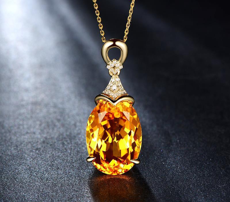 Product Introduction of Mặt dây chuyền bạc Sterling, Mặt dây chuyền pha lê màu vàng tự nhiên 13,98 Carat, Dát kim cương, Vòng Cổ Có Thể Tùy Chỉnh, dành cho phụ nữ 8