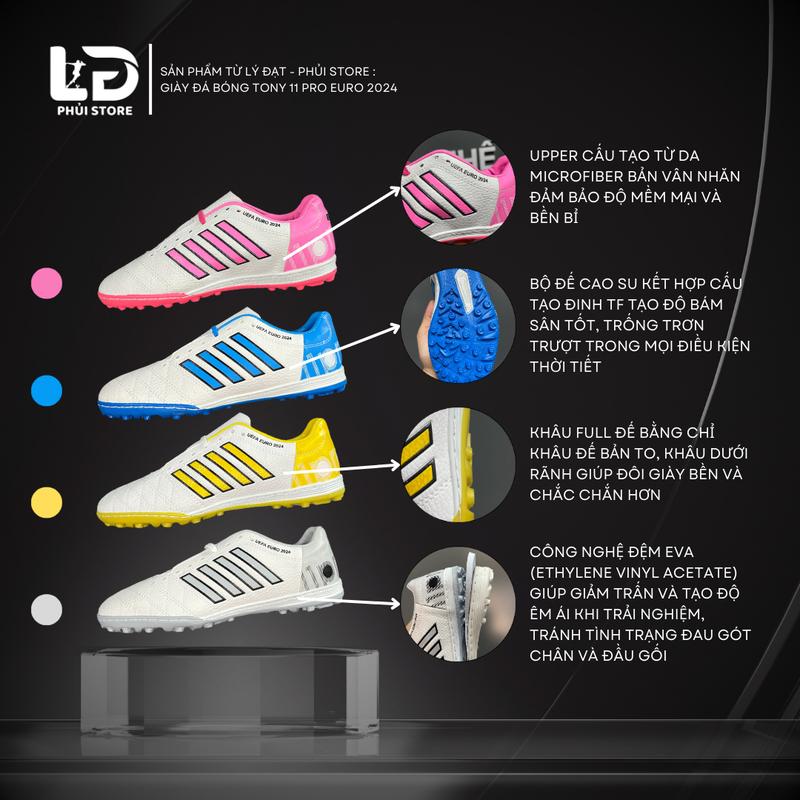 Giày đá bóng 11 pro đệm EVA euro 2024, đế cao su da nhăn và đã khâu full đế. Tặng kèm Tất - Băng keo thể thao - Bình xịt khử mùi - túi rút thể thao. Giày Thể Thao Chống Trơn Trượt Sport Đá Banh Sneaker giay bong Sọc