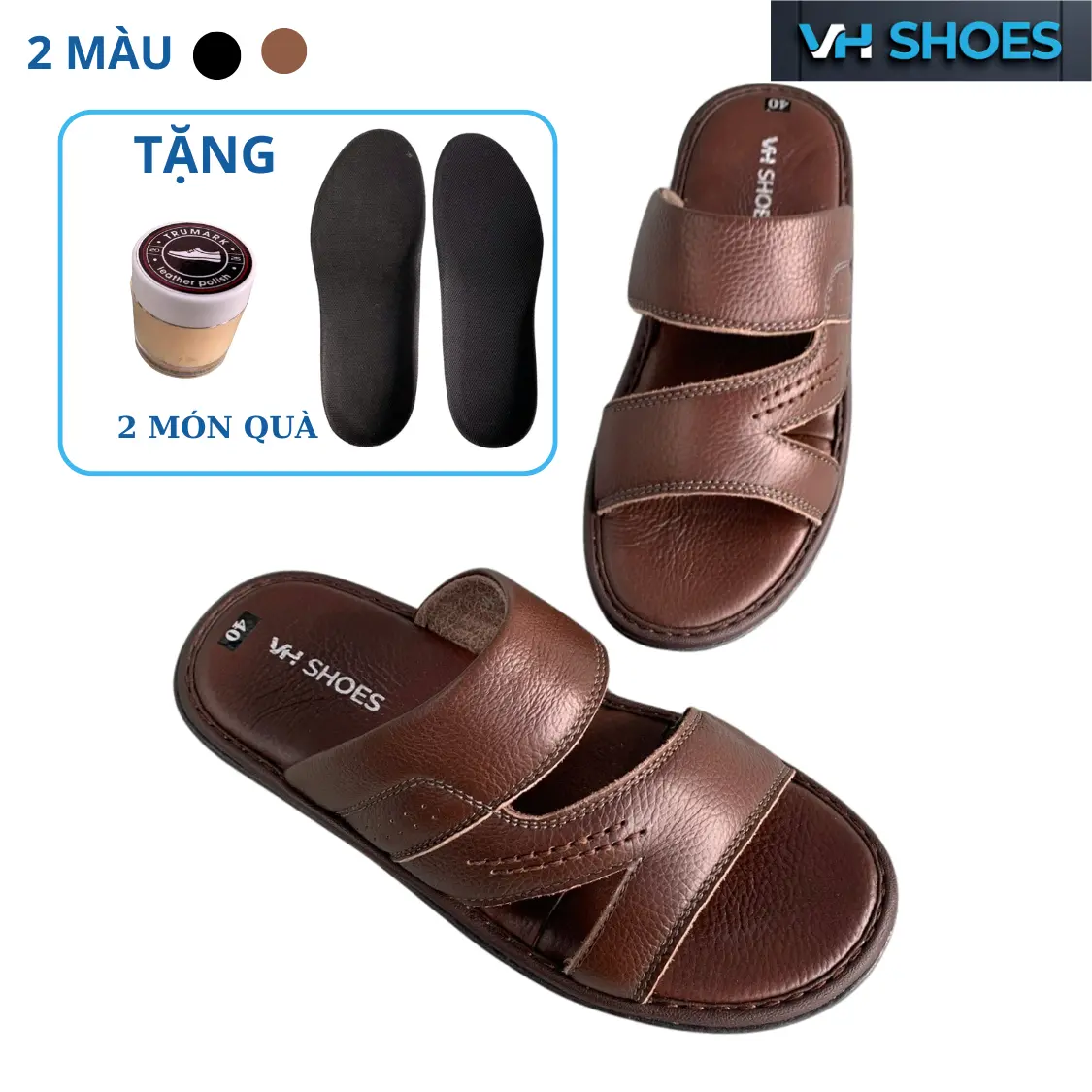 Dép Nam Quai Ngang Đế Bằng Da Bò ý  VHSHOES - Mã Số V2168 DéP GiàY