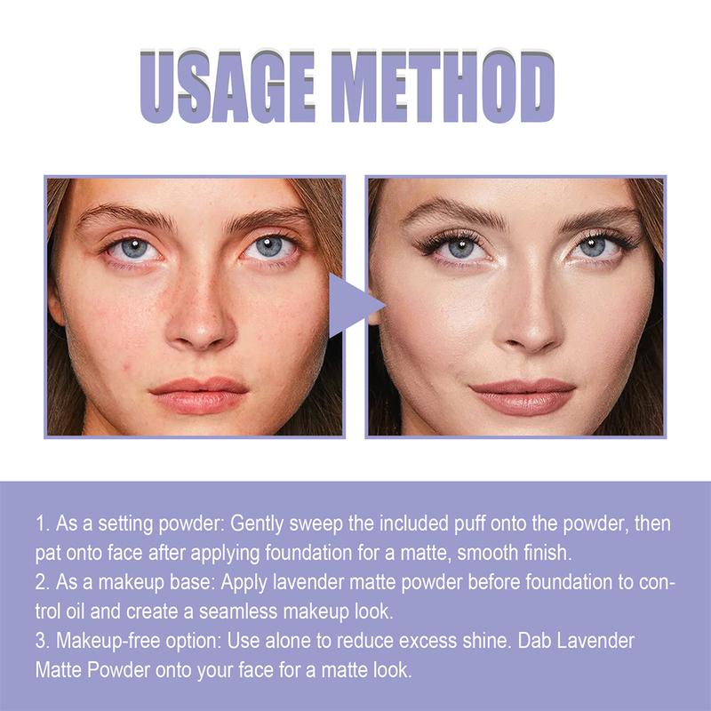 Product Introduction of Lavender Matte Powder Lavender Matte Powder Oil Control  Polvo Compacto With Mini Powder Puff For  Blurring Oil Control Long-Lasting Makeup   Powder 10