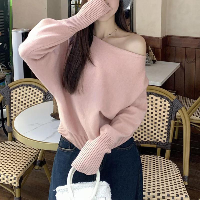 Pakaian Rajut Wanita Lembut dengan Lengan Lentera dan Bahu Terbuka, Sweater dengan Potongan Pinggang yang Rapi Pakaian Rajut Wanita Lembut dengan Lengan Lentera dan Bahu Terbuka, Sweater dengan Potongan Pinggang yang Rapi