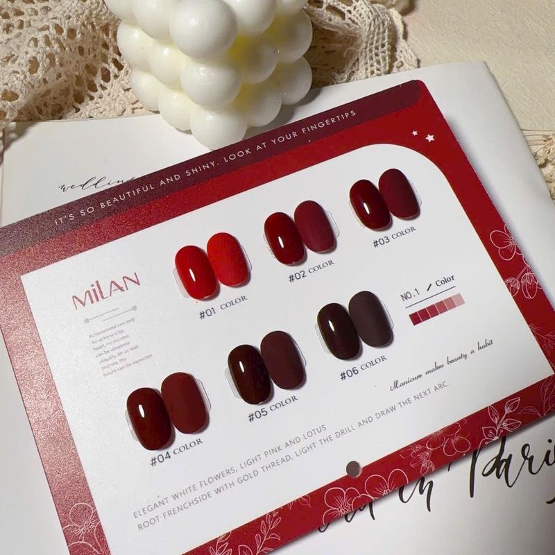  ￼Set sơn gel tone đỏ Gemiya 6 chai 15ml chất mướt đặc siêu ưng   tặng bảng màu  KHÔNG ÁNH TÍM 