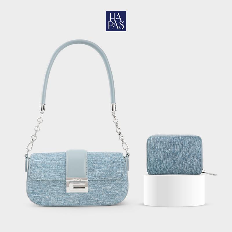 [Combo Túi C Chic + Ví Vuông Khoá Bạc Jean] Túi Xách Nữ HAPAS Đai Ngang Khoá C Cao Cấp Đơn Giản Size 21 Màu Jean và Ví Vuông Khoá Bạc - TDV23056 Jean Bag Lady Chain  Chính Hãng Đeo Vai