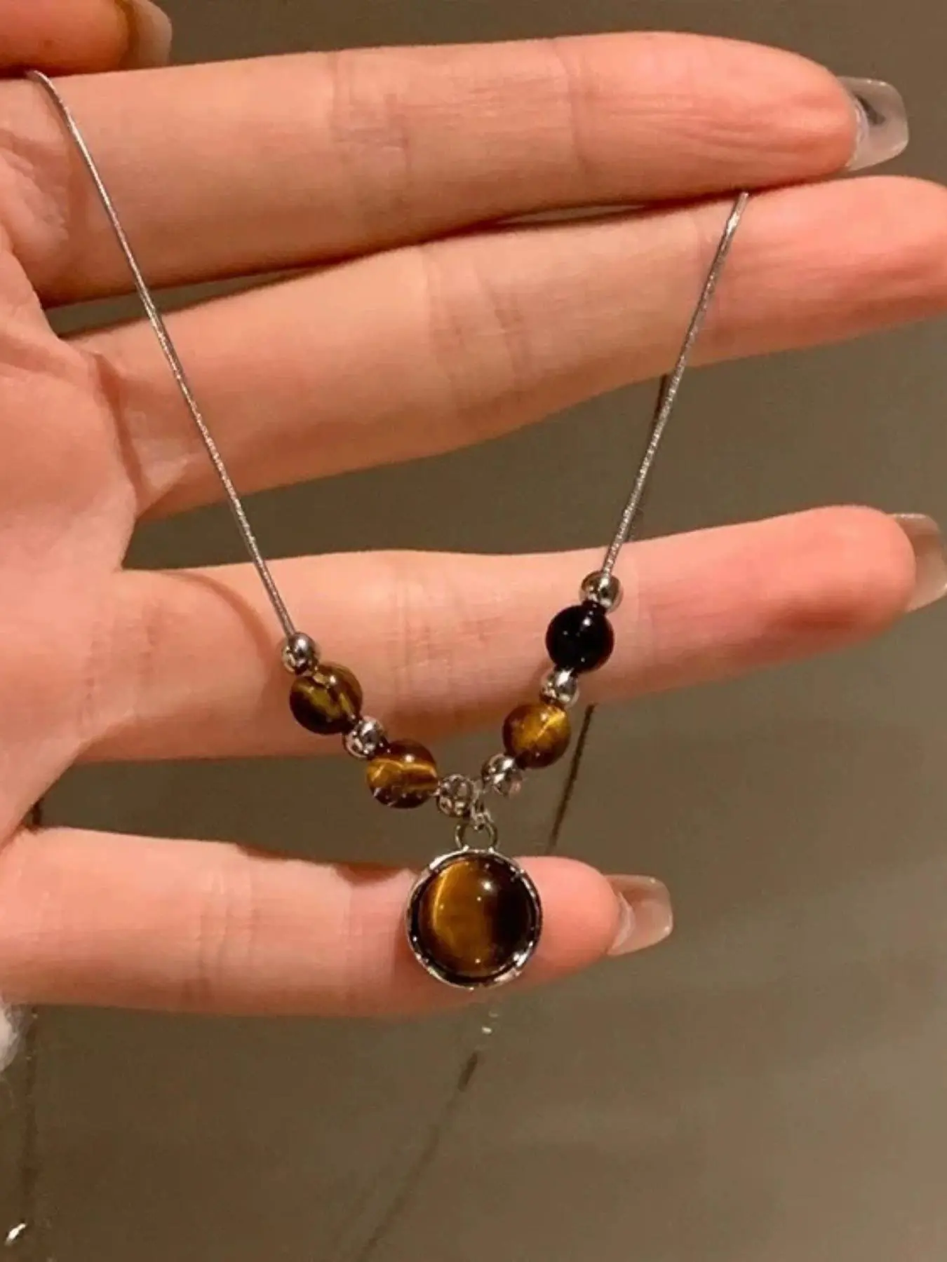 Tiger Eye Stone Decor Pendant Necklace for Women & Men, Fashion Jewelry for Party, Daily Clothing Decor, Trendy All-match & Exquisite Jewelry for Birthday Gift