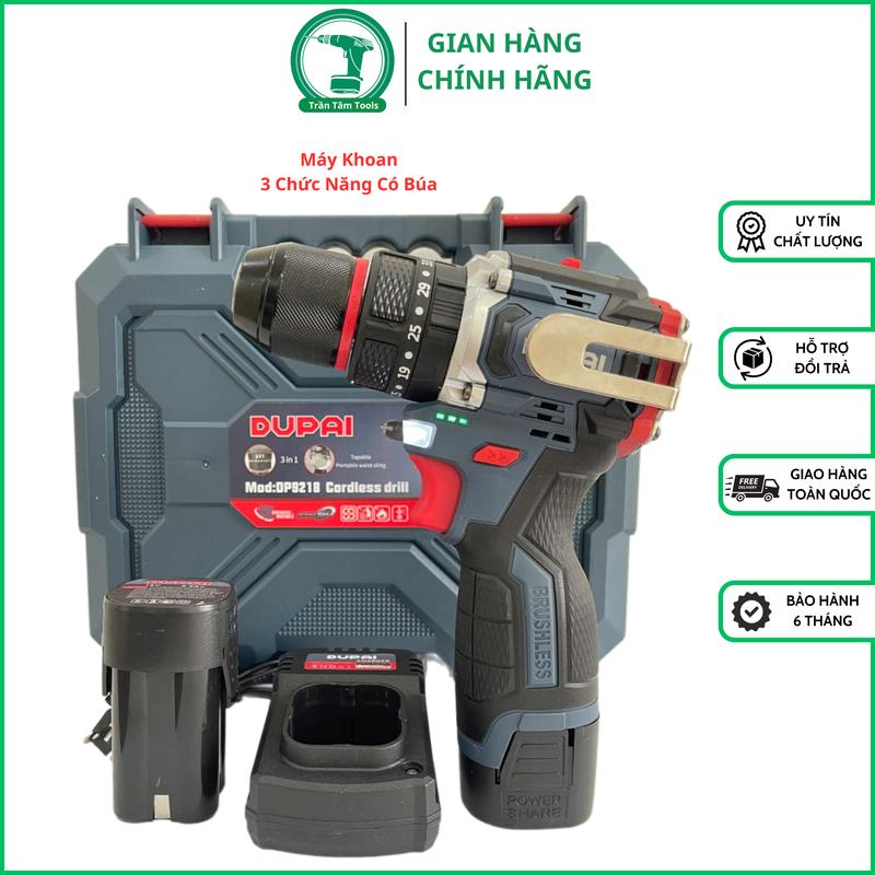 Máy Khoan Pin DUPAI 10Li - 3 Chức Năng - Bộ 2 Pin 4CEll Sạc - Kèm Móc Inox - Không Chổi Than - Đầu khoan 10mm máy khoan pin cầm tay