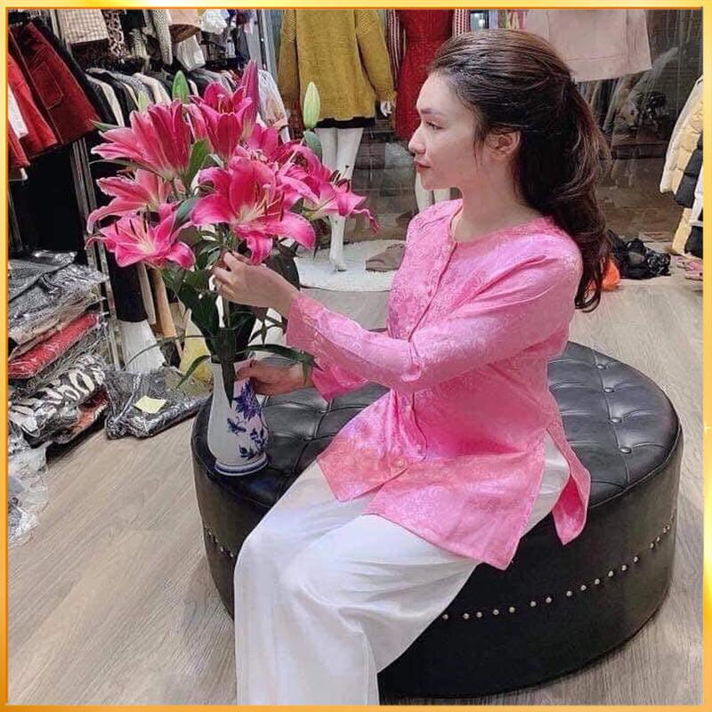 Áo Bà Ba Vải Lụa Gấm Truyền Thống (LẺ ÁO, LẺ QUẦN ) Tay DÀI, Quần Lụa Satin Trơn, Cổ Tròn N.A STORE - AL010++ Top Nữ Jean Sơ Mi Women Kem