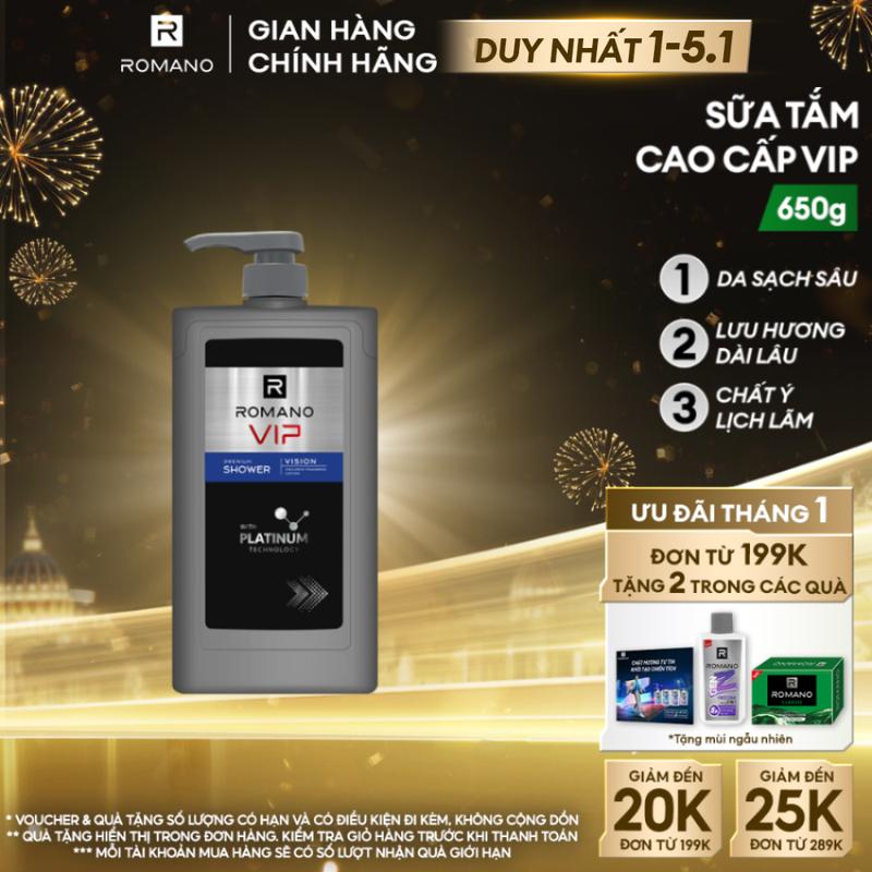 DUY NHẤT 1-5.1 ĐƠN 199K TẶNG 2 QUÀ Sữa tắm cao cấp Dưỡng Thể Romano Vip Vision sang trọng cuốn hút 650g chai