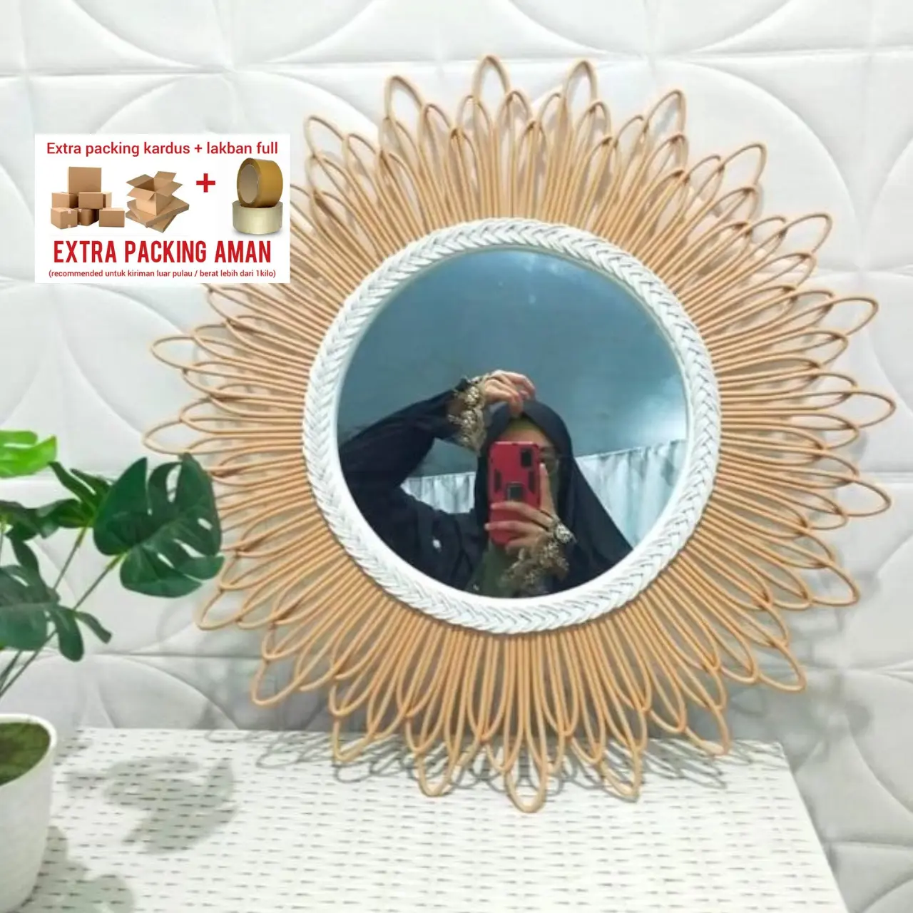Alfi Kaca Aesthetic Mirror Rotan Sintesis Premium | Cermin Cantik | Dekorasi Hias | Home Decor Minimalis Modern
