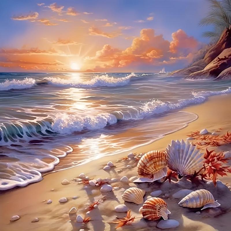 Sea Shell Pattern DIY Diamond Art Painting Kit without Frame, DIY Rhinestone Embroidery Set, Paint With Artificial Diamonds Art By Number Kit for Home Wall Craft Decoration 0