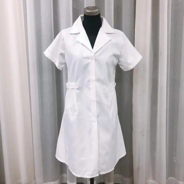 Áo Blouse trắng dáng dài cộc tay áo lab cho bác sĩ, dược sĩ, spa, thẩm mỹ hàng cao cấp Nam Jean 7