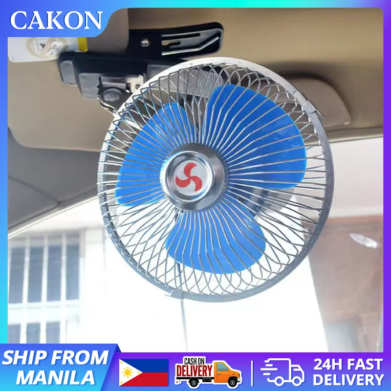 Portable Cooling Car Fan12V 24V Mini Vehicle Cooler Window Dashboard Oscillating Rotatable Clip-On Adjustable Speed Rotatable Car Fan