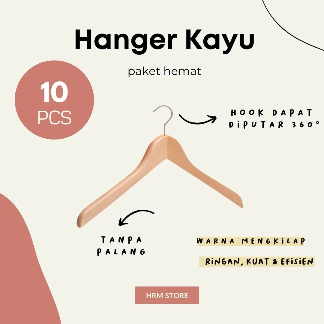 Paket 10 pcs Hanger Kayu Natural Tanpa Palang I Gantungan Kayu | Display Pakaian Dewasa I HRM Store