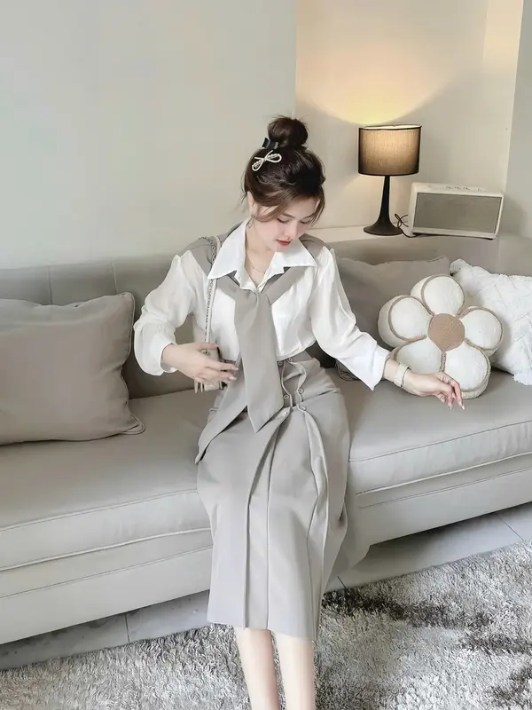 Sét Bộ Áo Sơ Mi Cách Điệu + Chân Váy Tuyết Mưa 6