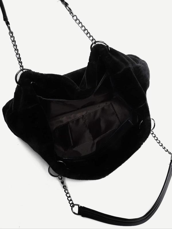 Women's Elegant Minimalist Fluffy Tote Bag, Casual Versatile Trendy Fuzzy Shoulder Bag with Chain Strap, 2025 New Tote Bag for Fall & Winter 5