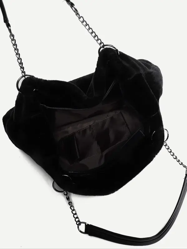 Women's Elegant Minimalist Fluffy Tote Bag, Casual Versatile Trendy Fuzzy Shoulder Bag with Chain Strap, 2025 New Tote Bag for Fall & Winter 5
