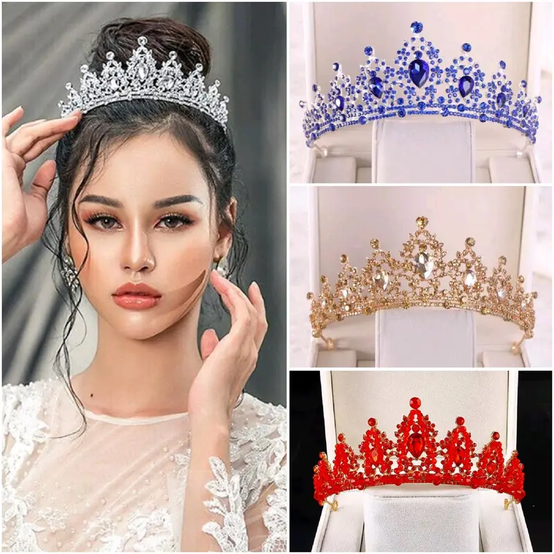 Chava Crown - Mahkota Pengantin Tiara - Wedding Bridal Silver Gold Blue pink red 0