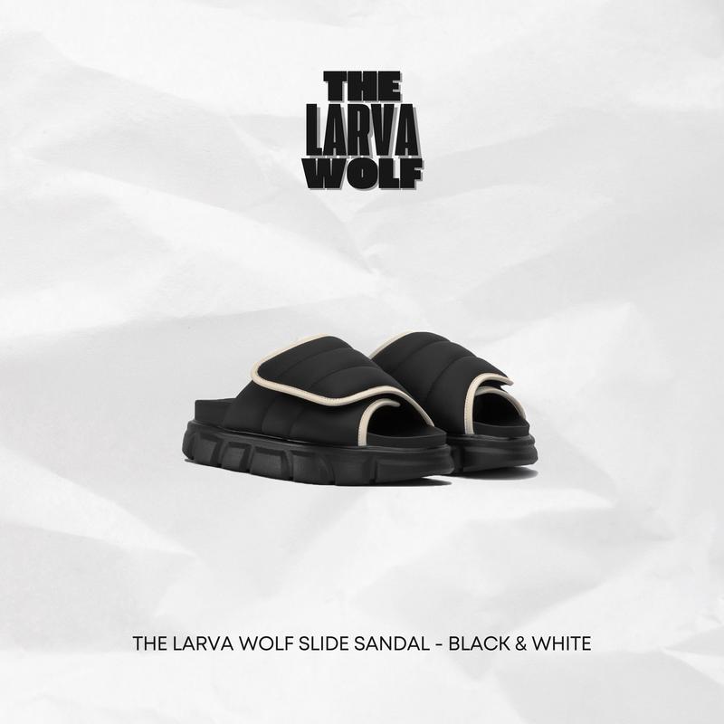 THEWOLF Dép Tăng Chiều Cao Sandal Nam Nữ THE LARVA WOLF SLIDE SANDAL Slipper Đế Bằng Lót Êm Ái Quai Dép Thiết Kế Phồng - BLACK & WHITE