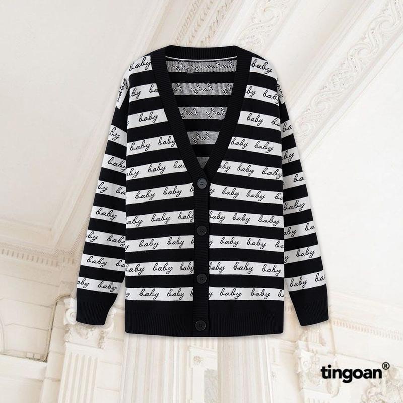 TINGOAN - Áo khoác cardigan len xù đen BABY CARDIGAN/BL (viền đen)