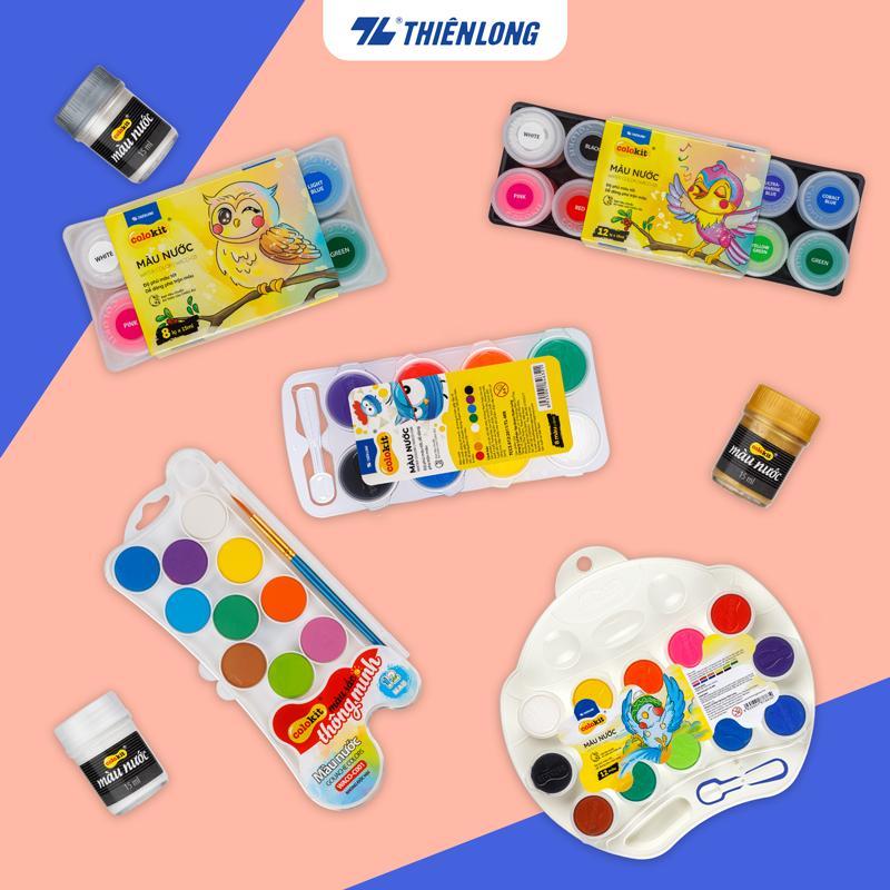 Set màu nước 6/8/12 dạng hủ/ dạng nén Thiên Long Colokit chuyên dụng tô màu, vẽ tranh, kèm cọ + hủ lẻ màu