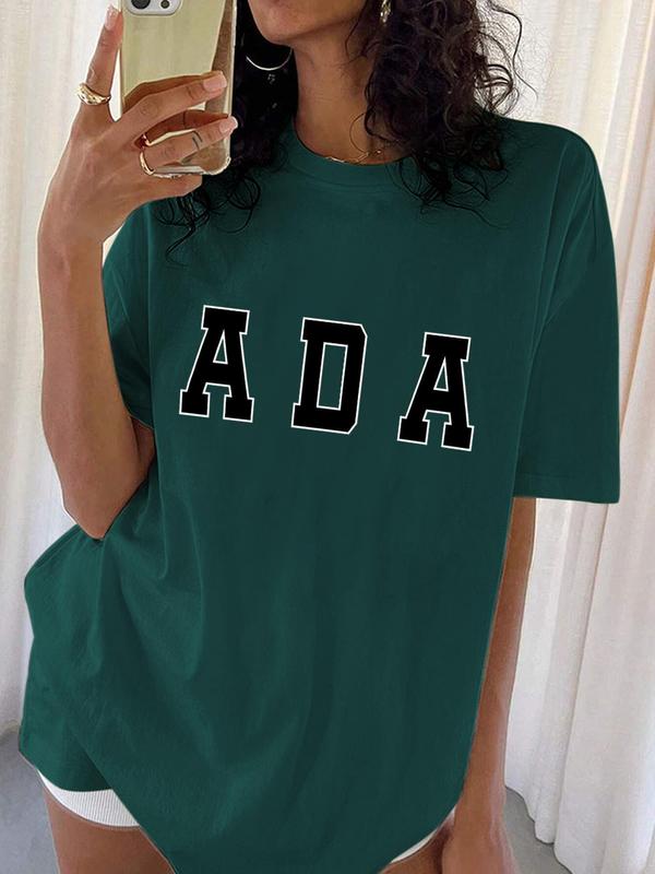 Women's Letter Print Round Neck Tee, Vintage Trendy Casual Short Sleeve T-shirt for Daily Wear, Ladies Summer Outfit, Top, Graphic Tees 4