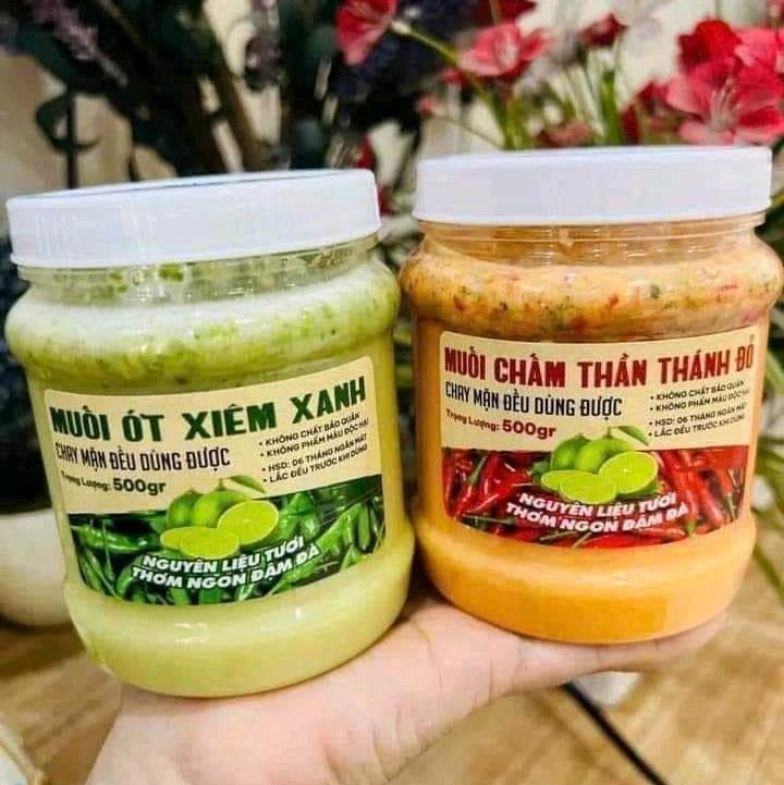Muối chấm hải sản thần thánh xanh đỏ hủ 500g