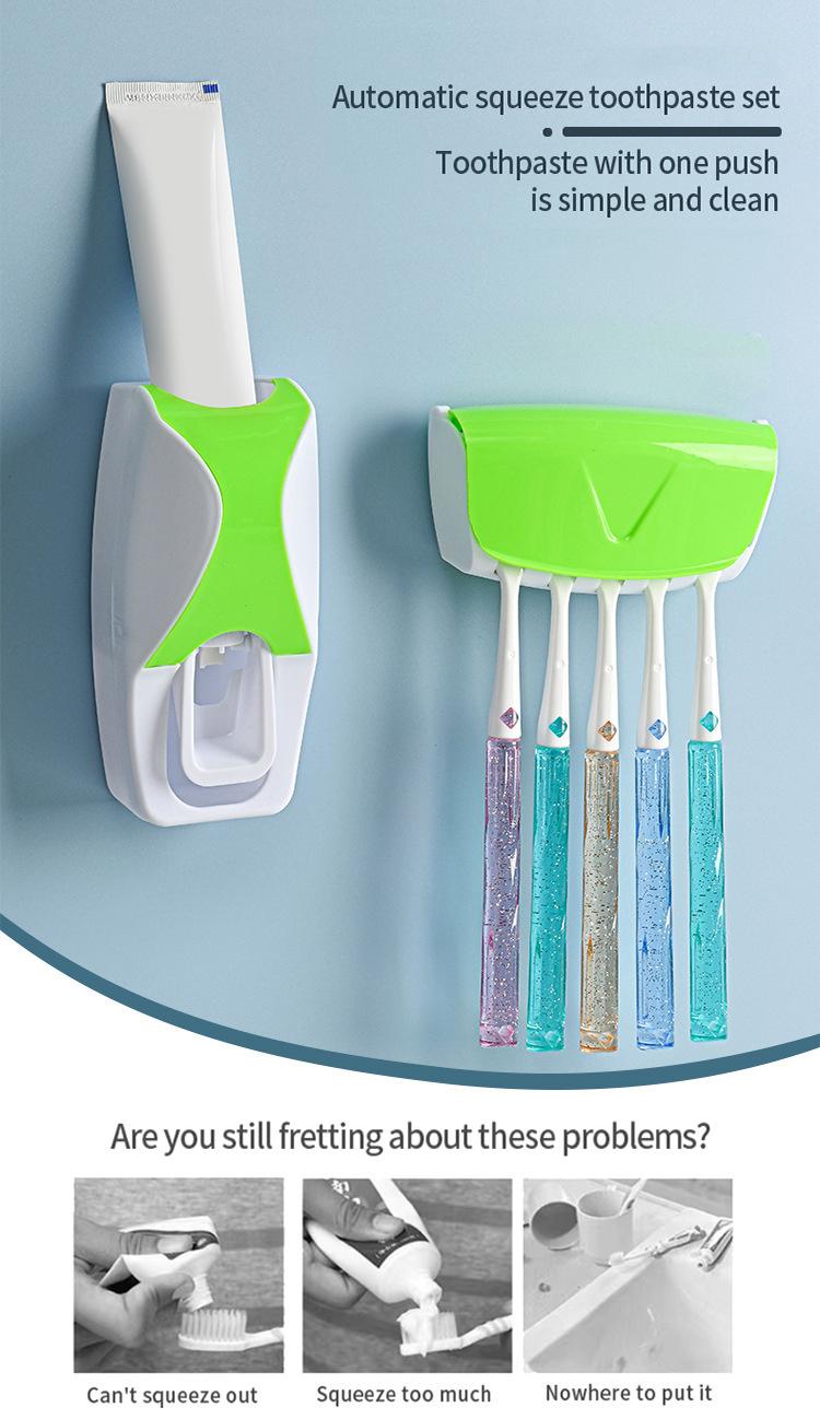 Product Introduction of Wall Mount 5 Slot Toothbrush Hanger Dispenser Automatic Toothpaste Squeezer and Toothbrush Holder Set Gift Plastic Toilet 25