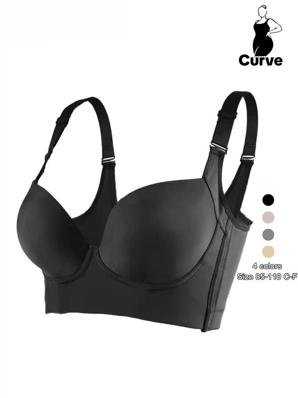 Plus Size Solid Adjustable Strap Push Up Bra, Women's Seamless Memory Wire Bra, Summer Wear 2024, Soft Comfortable Breathable Bra for Daily Wear, Push Up Bra 2