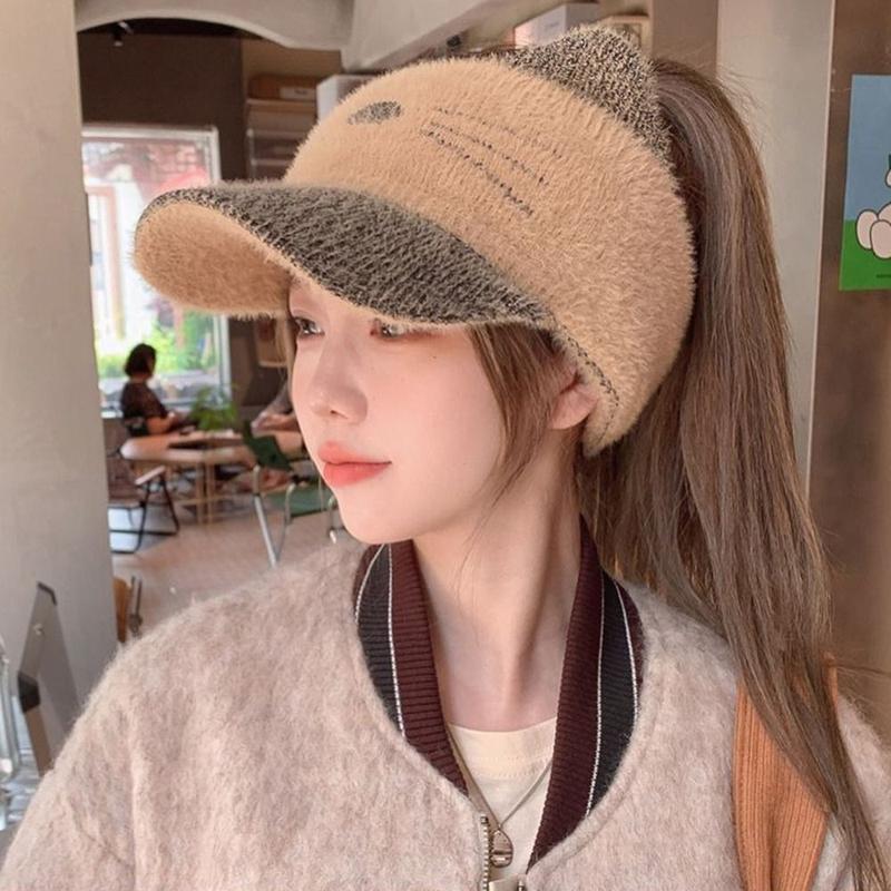 Mũ Dệt Kim Ấm Áp, Thường Ngày, Mềm Mại, Chống Lạnh, Sang Trọng, Chống Gió, Tai Mèo Dễ Thương, Mũ Lưỡi Trai Ngoài Trời 5