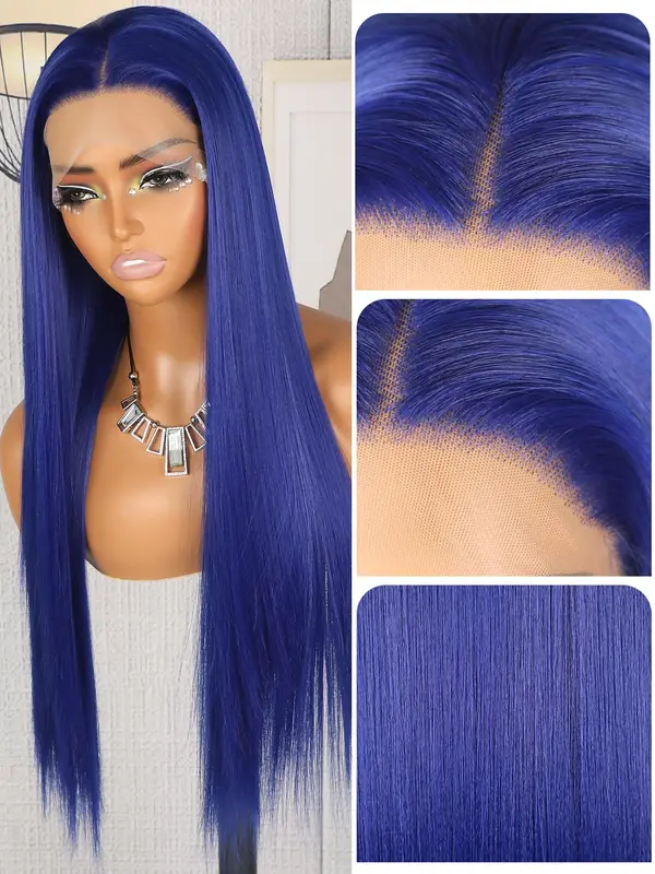 28 Inch Long Straight Wigs for Women, Gorgeous Fluffy Wigs without Bangs, Synthetic Lace Front Wigs for Party, Daily Use 3