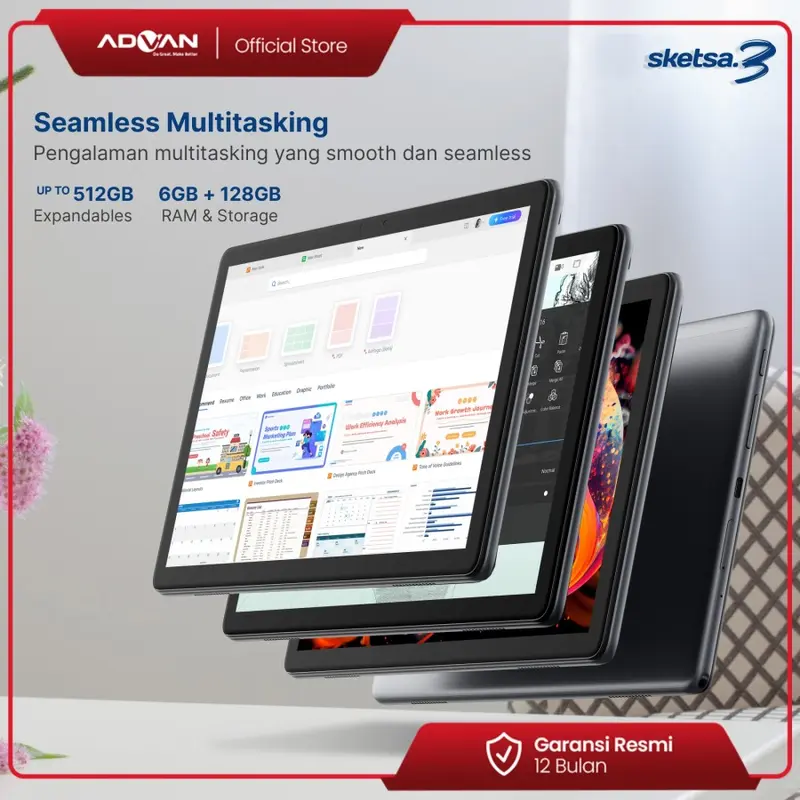 [Exclusive Steven Stenly] (FREE KEYBOARD + STYLUS PEN) ADVAN Tablet Sketsa 3 6GB/128GB 10.1” Inci HD IPS Dual SIM Card 4G LTE WiFi Bluetooth Tiger T606 Android 5