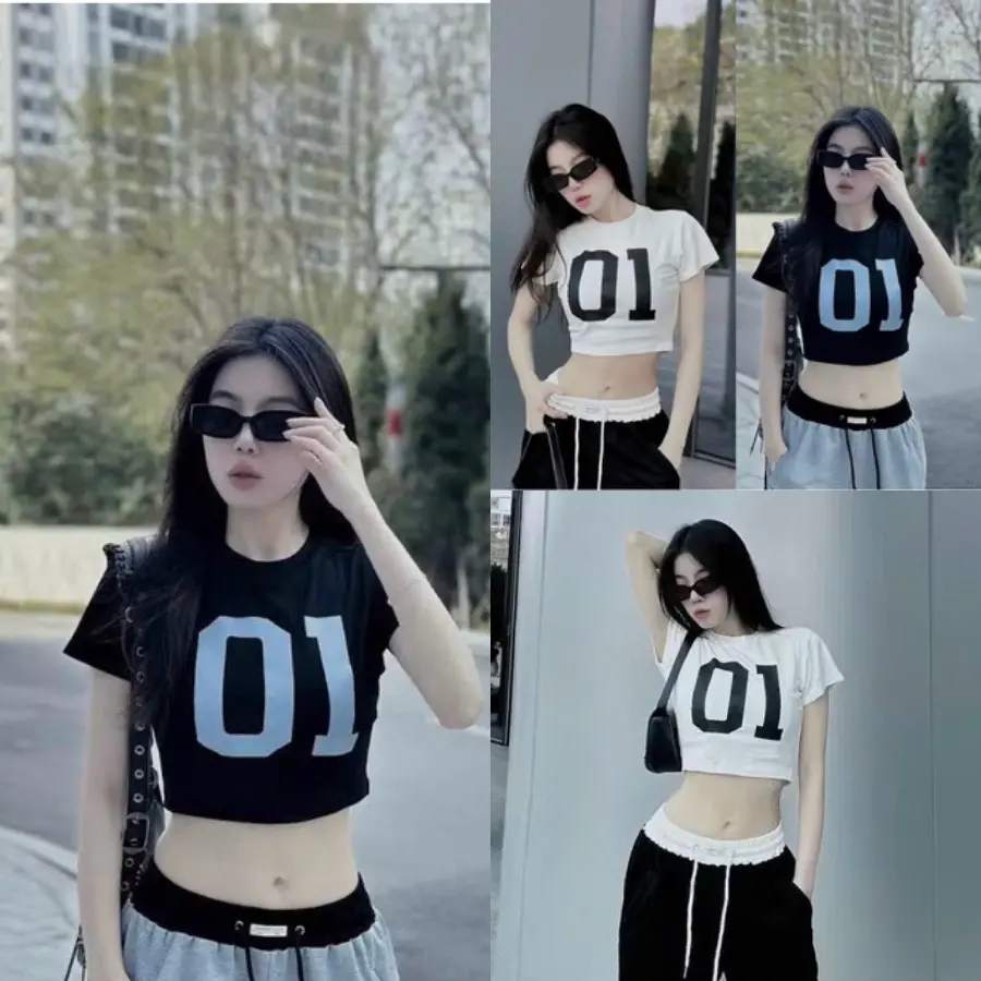 Áo croptop ngắn in số ôm body hai màu đen trắng xinh VANISA CT175