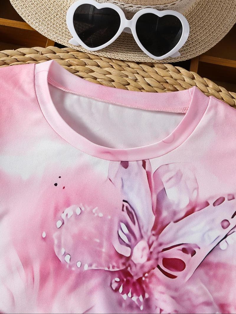 Product Introduction of Girl's Cat Print Round Neck Tee, Cute Casual Short Sleeve T-shirt for Summer, Kids Clothes for Daily Wear 3