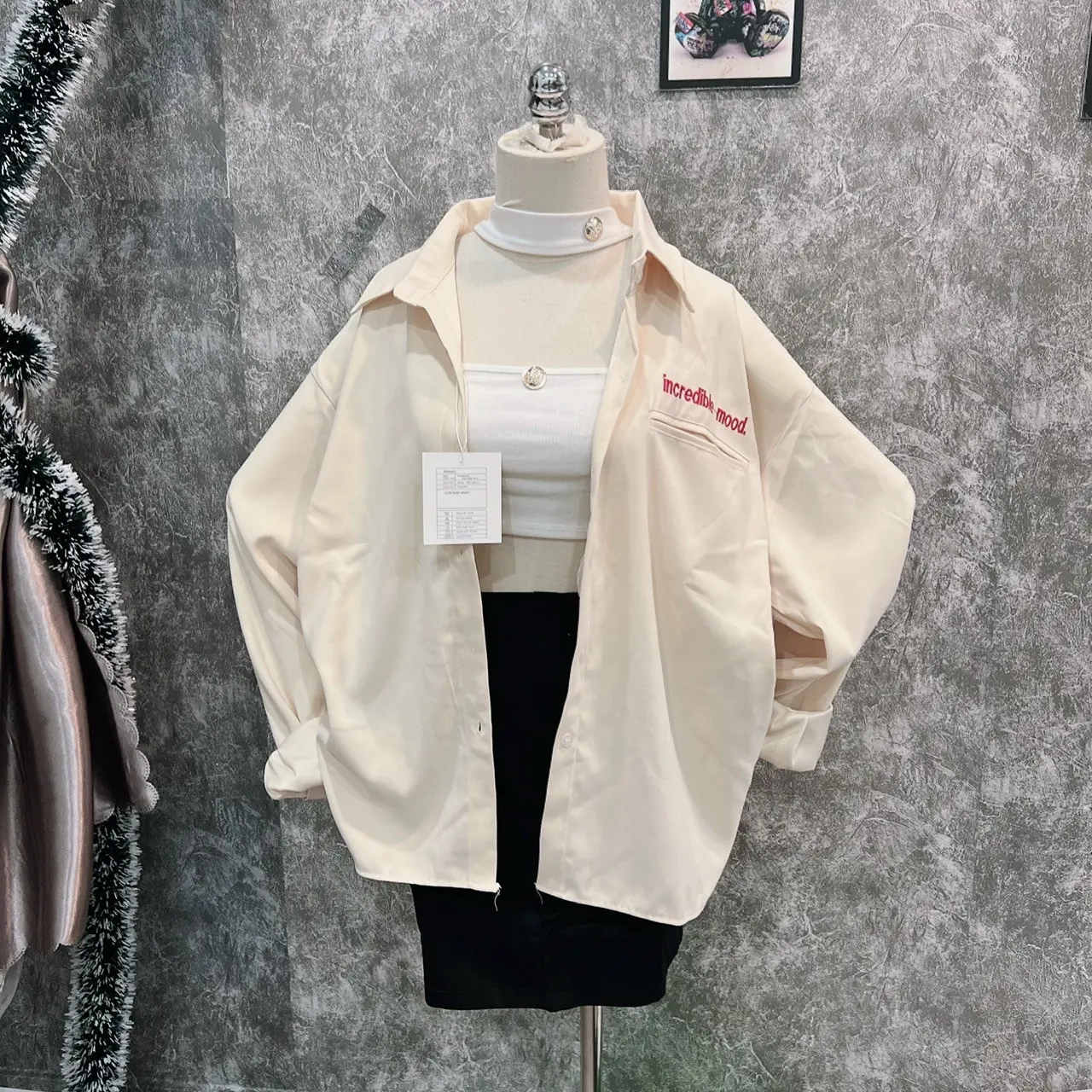 Áo Sơ Mi Da Lộn Nam Nữ Thêu logo Chữ Phối Túi (Mã 09), Thời Trang Dễ Thương Menswear