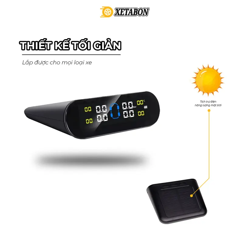 Cảm Biến áp suất lốp Ô TÔ van ngoài cao cấp T-02 XETABON, Pin sạc năng lượng mặt trời, màn hình LCD cảm bi 1