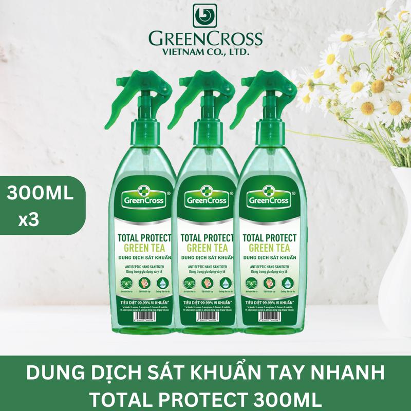 Combo 3 chai Nước rửa tay kháng khuẩn vượt trội Green Cross Total Protect Dạng Xịt 300ml