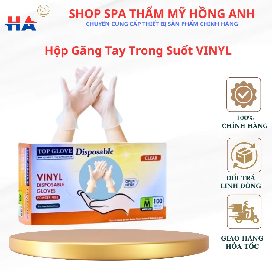 Găng tay trong suốt Vinyl dai dẻo 1 Hộp 100 Chiếc Dùng Phun Xăm, Thẩm Mỹ