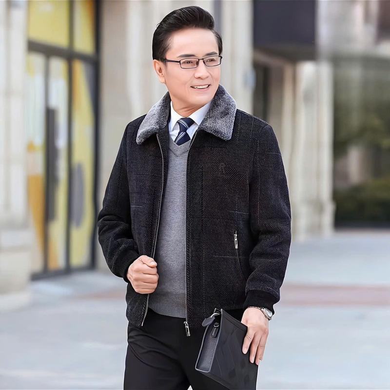 Áo Khoác Dạ Nam Trung Niên Lót Lông Cáo Siêu Mềm Mịn - Áo Dày Ấm Hàng Quảng Châu Cao Cấp Menswear Jacket