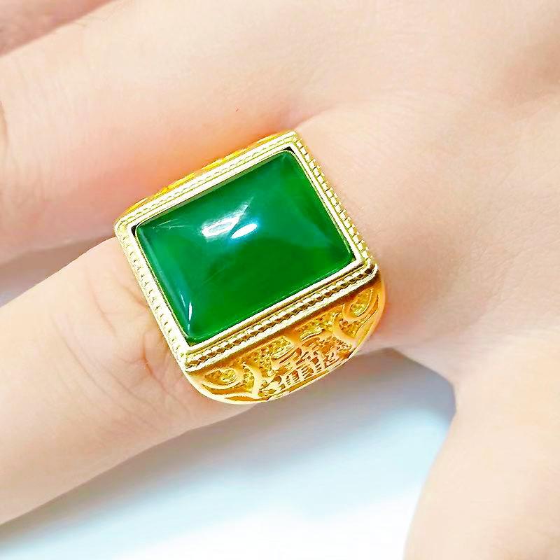 Product Introduction of Fashionable imitation agate gold ring, personalized and simple men's carnelian emerald ring ring 16