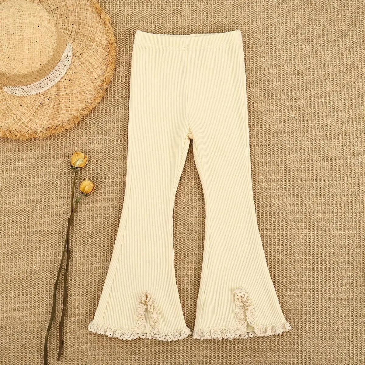 [Dâu Kids Shop] (GMV) Quần ống loe phối ren cho bé Thun tăm quan chobe gai