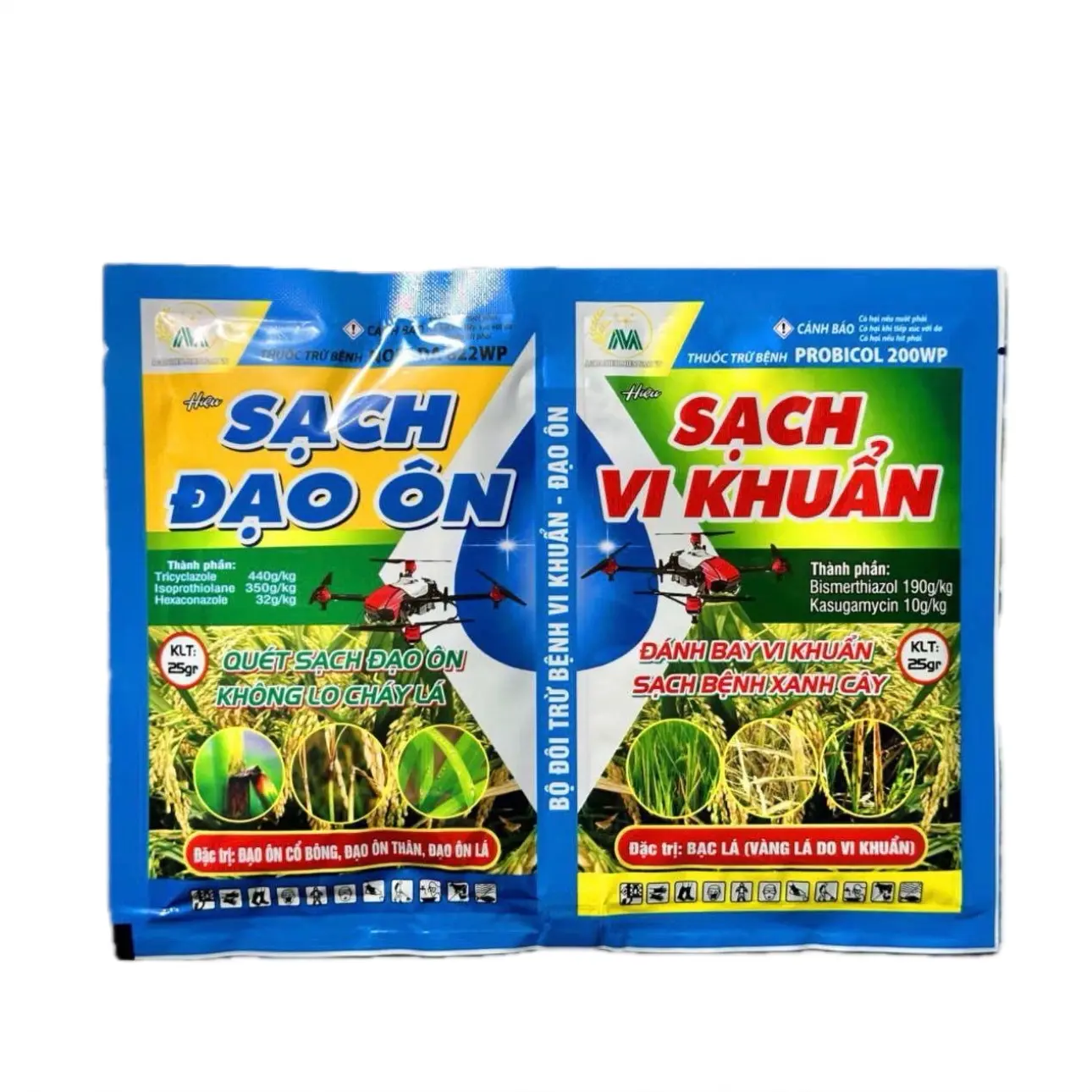 Bộ đôi SẠCH ĐẠO ÔN và SẠCH VI KHUẨN trên lúa (2 gói 50gam) dùng cho 1000m2