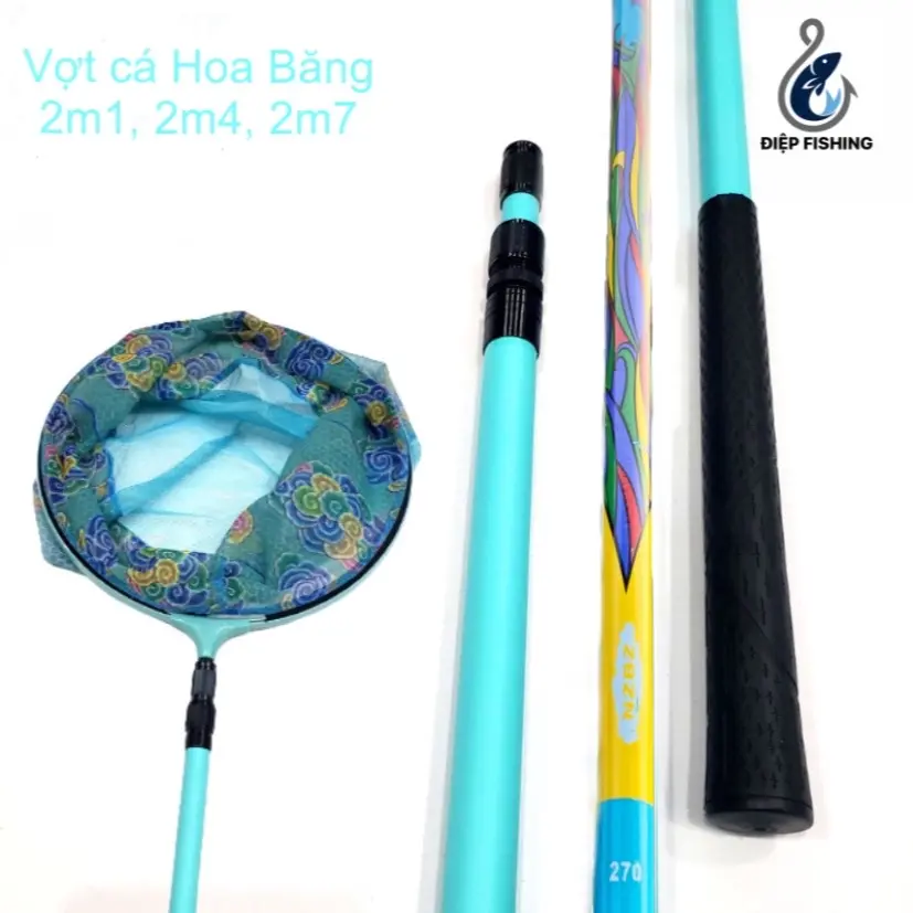 ( SALE ) Vợt Carbon BEIXIANG HOA BĂNG câu cá cán 2m1, 2m4, 2m7 & Vành 40cm, tay cầm cao su, bền đẹp chất lượng. Gồm 3 màu Xanh, Đen và Đỏ Bắt Cá Đi Câu Fishing