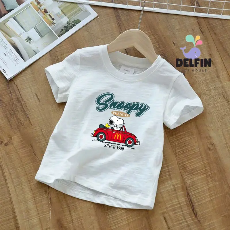 Áo thun bé trai Delfin Kids, chất liệu xược giấy, in hình xinh xắn, size 10-30kg 8