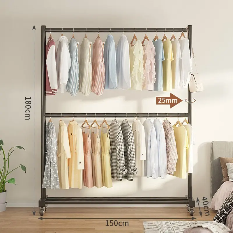 Kệ Quần Áo 2 Giàn Treo Có Bánh Xe Tiện Lợi YKA Khung Kim Loại Để Giày Dép Túi Xách coat  racks kephoi  quanao kệ  treo kệ  treo kệ  treo dàn  treo ketreo  quanao sào  treo treo  quần kệ  ráp treo  đồ ketreodo 1