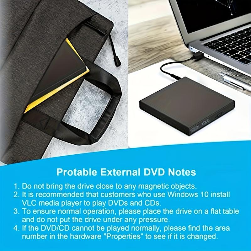 Product Introduction of External CD DVD Drive, USB 2.0 Ultra-Thin Portable External CD-RW Drive DVD-RW Burner Burner Player for Laptop Laptop Desktop Computer 4