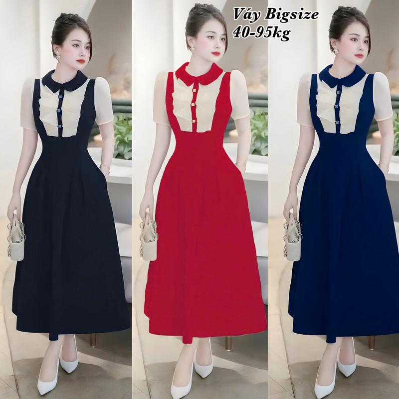 [Ưu Đãi Độc Quyền Mùa Tết] Đầm Nữ Dáng Dài Bigsize HCM Giá Rẻ Thiết Kế Cổ Sen Voan Hoa Phối Bèo Tơ Lụa Chéo Hàn Xinh Đẹp Đón Tết Đẹp Sang Chảnh Giá Rẻ40-95kg - 2384