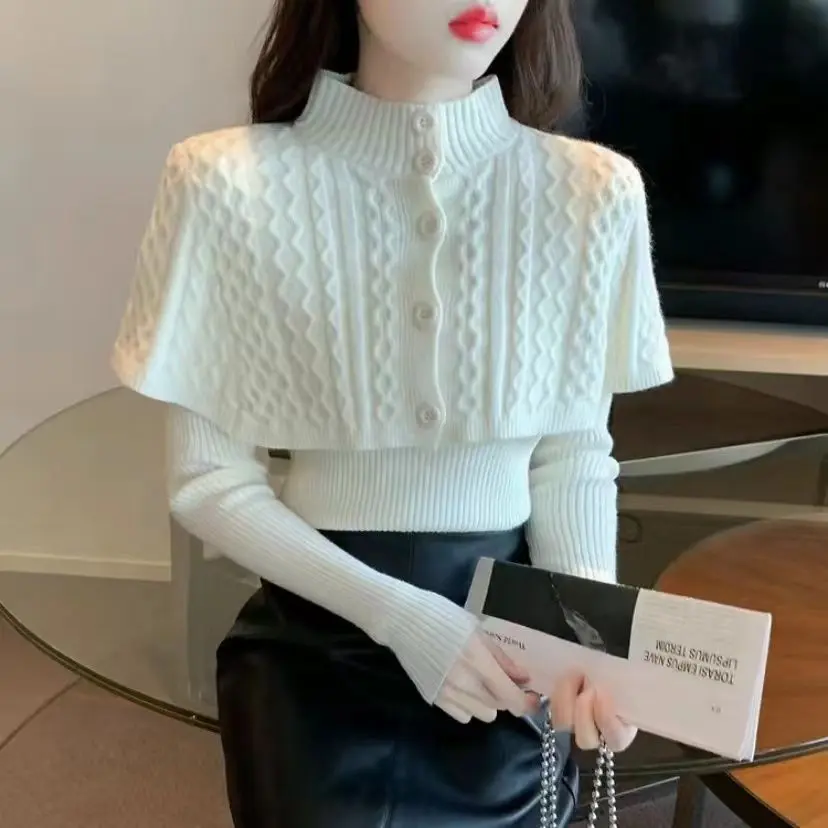 Áo Len Dệt Kim Cáp, Hàng Mới Về, Bộ Đồ Hai Mảnh Dài Tay Mùa Thu Và Mùa Đông Của Phụ Nữ, Với Áo Khăn Trùm Đầu Women Top