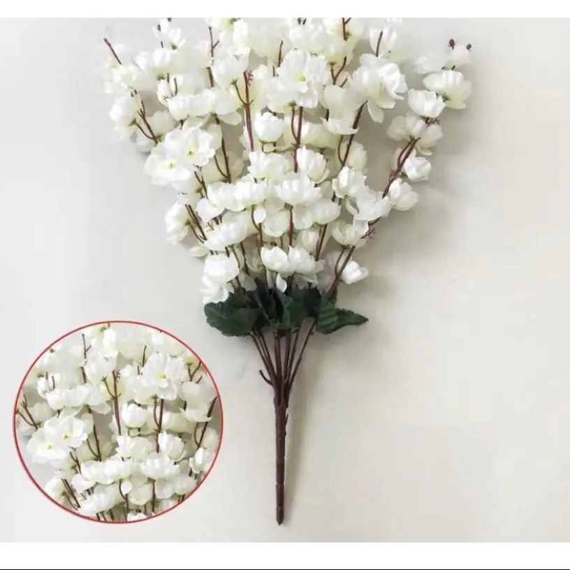 Bunga Cherry Blossom Sakura Gruf Dekorasi 60Kuntum 7Cabang (1lusin)