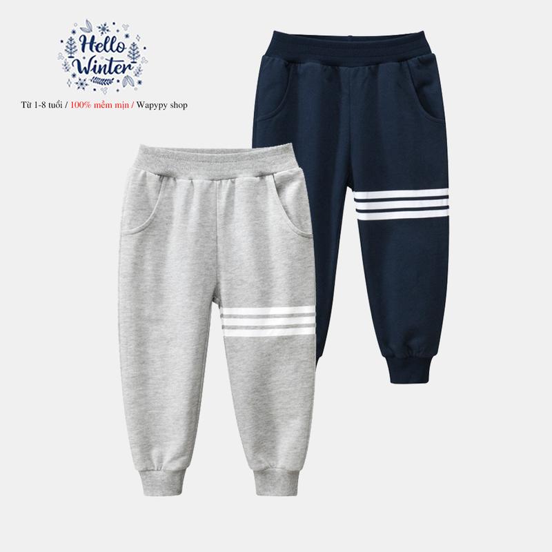 Quần nỉ cho bé Quảng Châu họa tiết thể thao chất cotton hàng xuất Âu Mỹ 2024