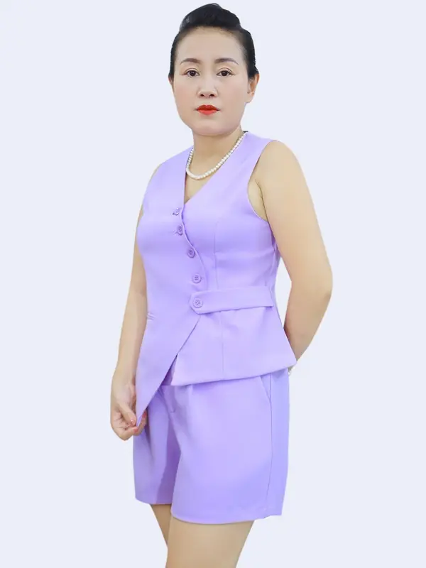 Set Bộ Nữ Gile Quần Ngắn Sang Chảnh,Thiết Kế Nút Gài,Thời Trang Mặc Nhà 2